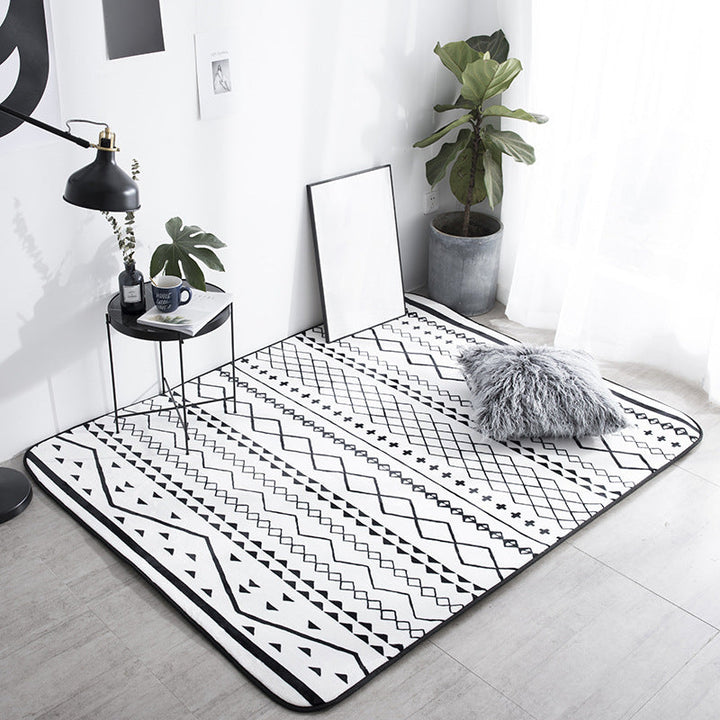 Lisslune | Black Living Room Rug Nordic Geometric Print Area Rug Polypropylene Non-Slip Pet Friendly Easy Care Rug
