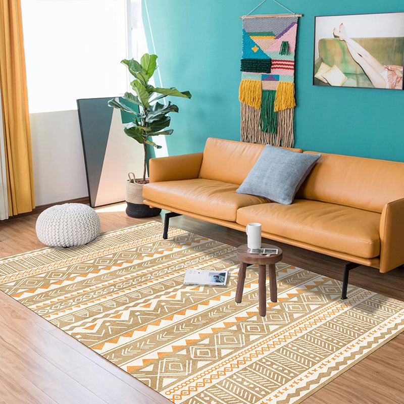Lisslune | Natural Living Room Rug Multicolor Geo Printed Piece Rug Synthetic Non-Slip Back Pet Friendly Indoor Rug