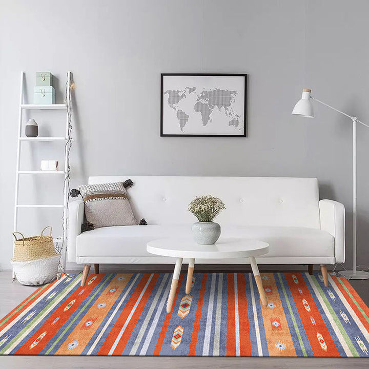 Lisslune | Natural Living Room Rug Multicolor Geo Printed Piece Rug Synthetic Non-Slip Back Pet Friendly Indoor Rug