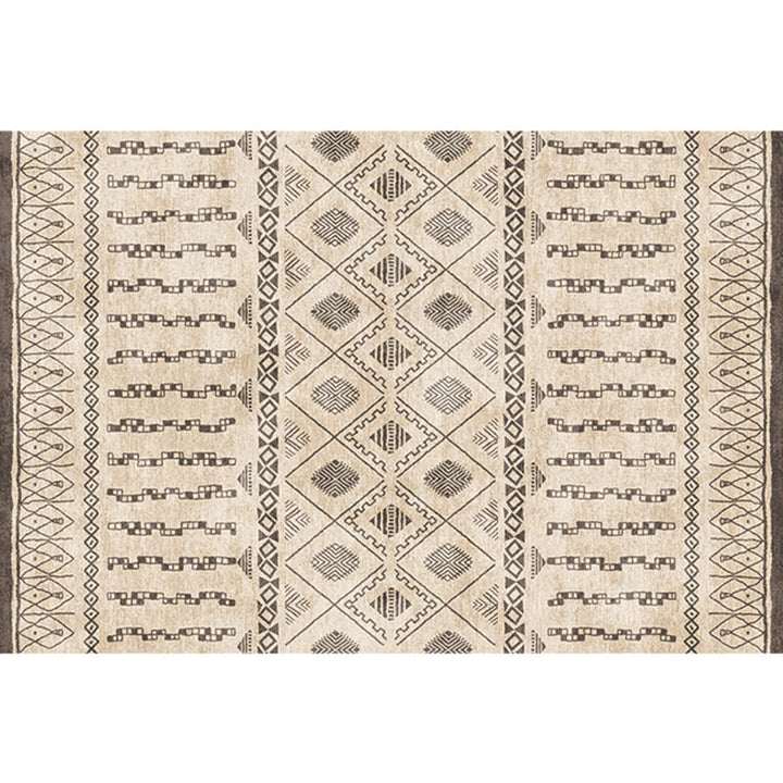 Lisslune | Natural Living Room Rug Multicolor Geo Printed Piece Rug Synthetic Non-Slip Back Pet Friendly Indoor Rug
