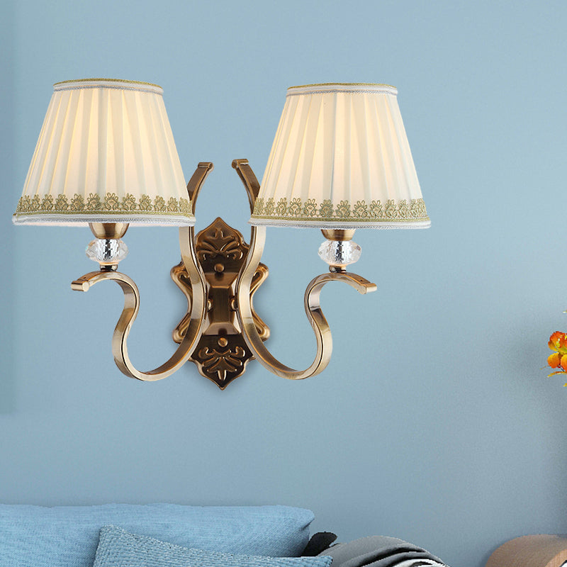 Skørter | Gold folded umbrella wall sconce Traditional fabric 1/2-bulb living room wall mounted light with crystal accent