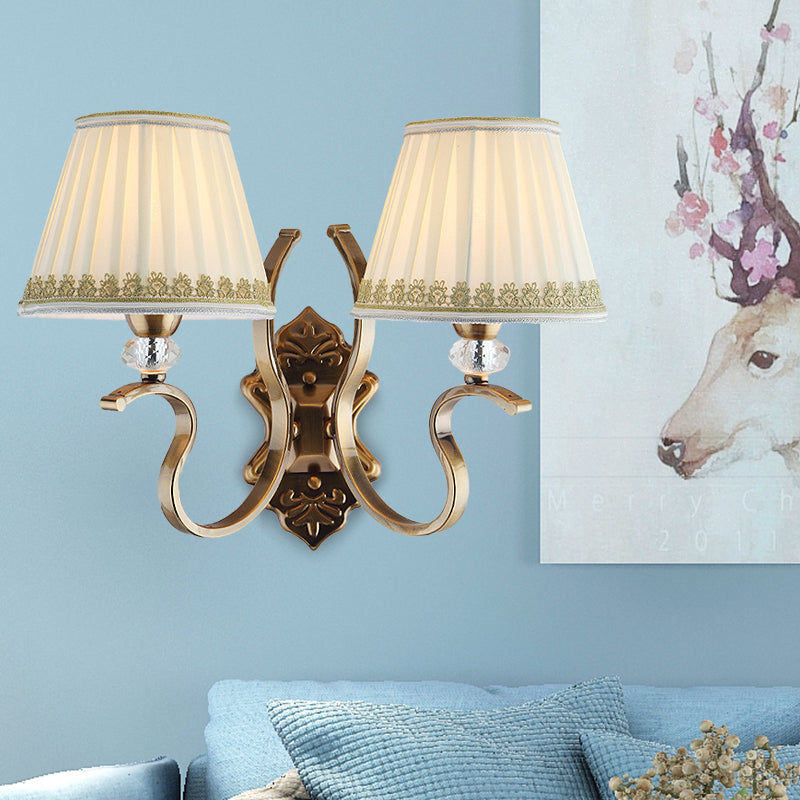 Skørter | Gold folded umbrella wall sconce Traditional fabric 1/2-bulb living room wall mounted light with crystal accent
