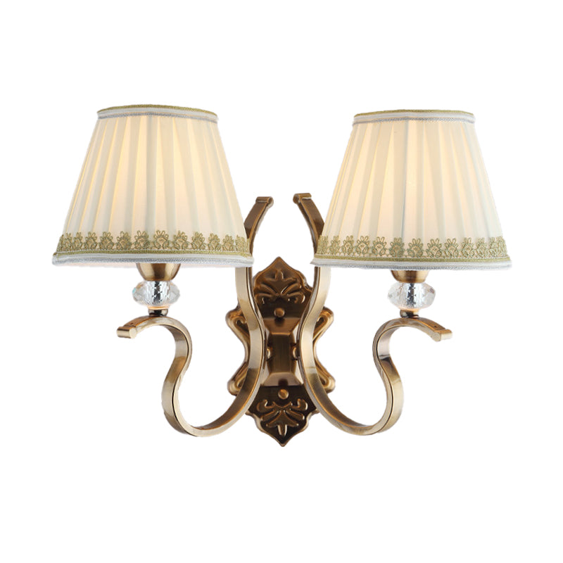 Skørter | Gold folded umbrella wall sconce Traditional fabric 1/2-bulb living room wall mounted light with crystal accent