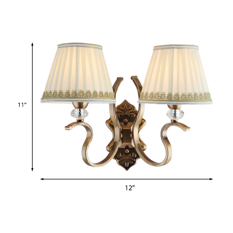 Skørter | Gold folded umbrella wall sconce Traditional fabric 1/2-bulb living room wall mounted light with crystal accent