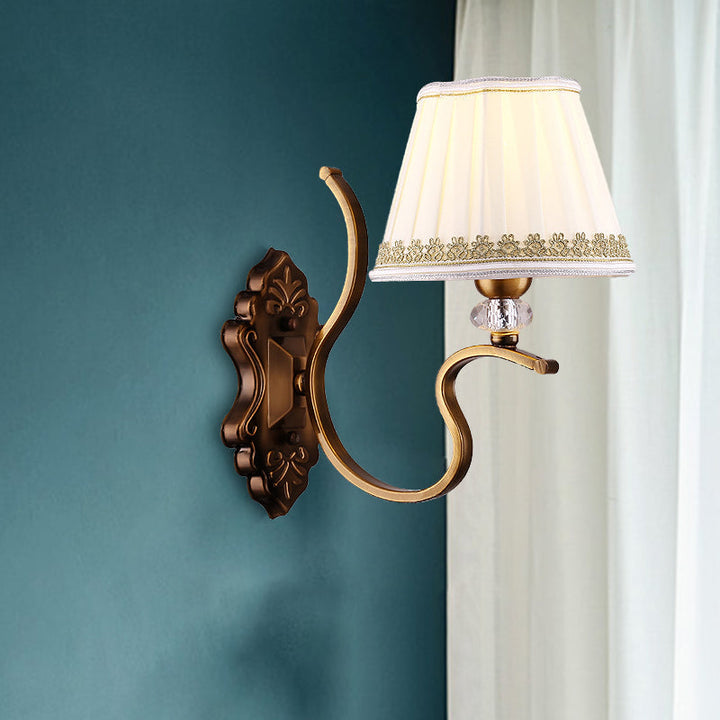 Skørter | Gold folded umbrella wall sconce Traditional fabric 1/2-bulb living room wall mounted light with crystal accent