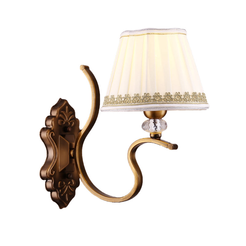 Skørter | Gold folded umbrella wall sconce Traditional fabric 1/2-bulb living room wall mounted light with crystal accent