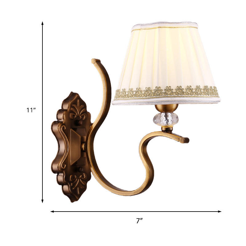 Skørter | Gold folded umbrella wall sconce Traditional fabric 1/2-bulb living room wall mounted light with crystal accent