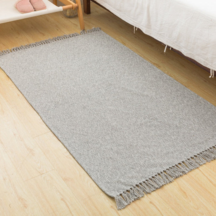 Lisslune | Land bedroom carpet multicolored solid color carpet cotton pet friendly easy to maintain indoor carpet with tassels