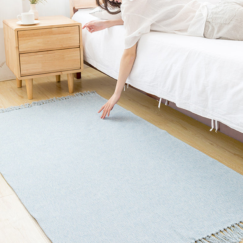 Lisslune | Land bedroom carpet multicolored solid color carpet cotton pet friendly easy to maintain indoor carpet with tassels