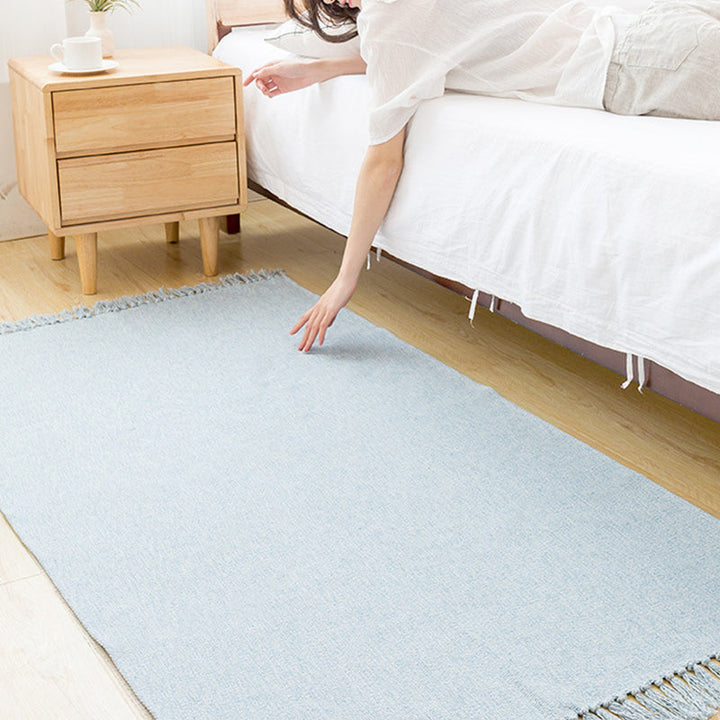 Lisslune | Land bedroom carpet multicolored solid color carpet cotton pet friendly easy to maintain indoor carpet with tassels