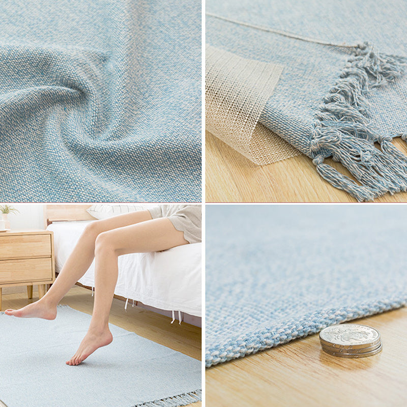 Lisslune | Land bedroom carpet multicolored solid color carpet cotton pet friendly easy to maintain indoor carpet with tassels