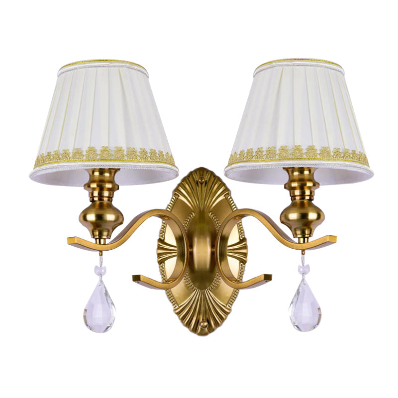 Skørter | Fabric Gold Wall Lamp Collected Empire Lampshade 1/2-Light Vintage Wall Mount Light Fixture with Clear Crystal Drop
