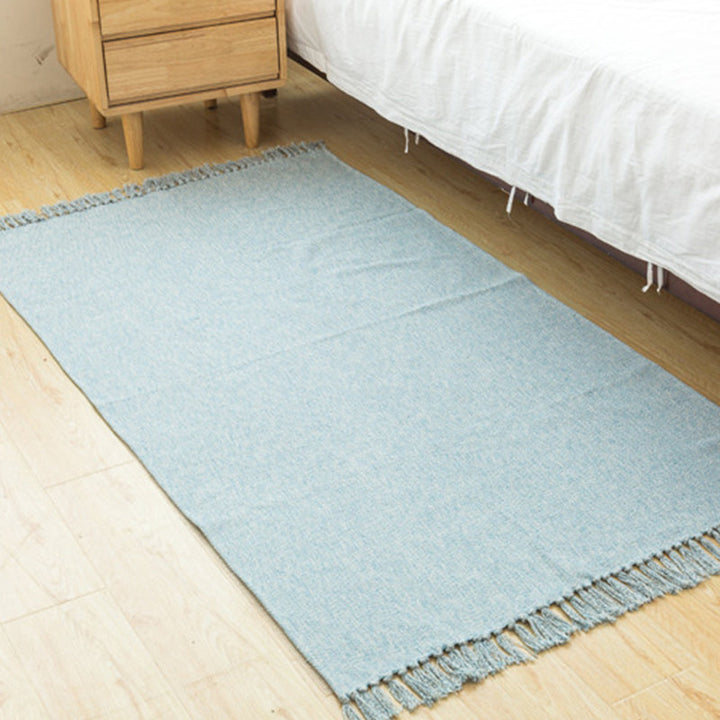 Lisslune | Land bedroom carpet multicolored solid color carpet cotton pet friendly easy to maintain indoor carpet with tassels