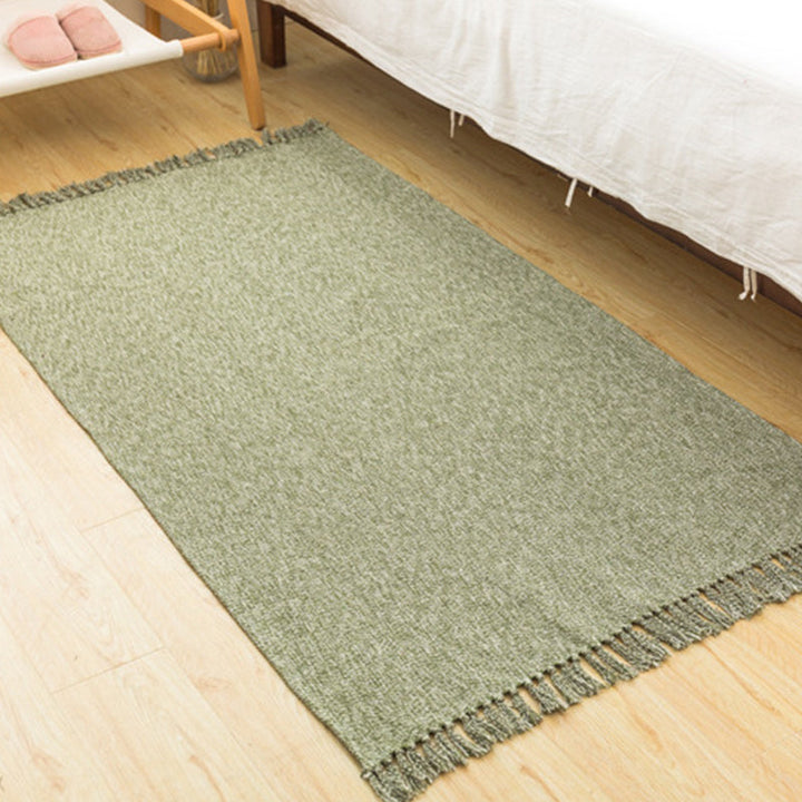 Lisslune | Land bedroom carpet multicolored solid color carpet cotton pet friendly easy to maintain indoor carpet with tassels