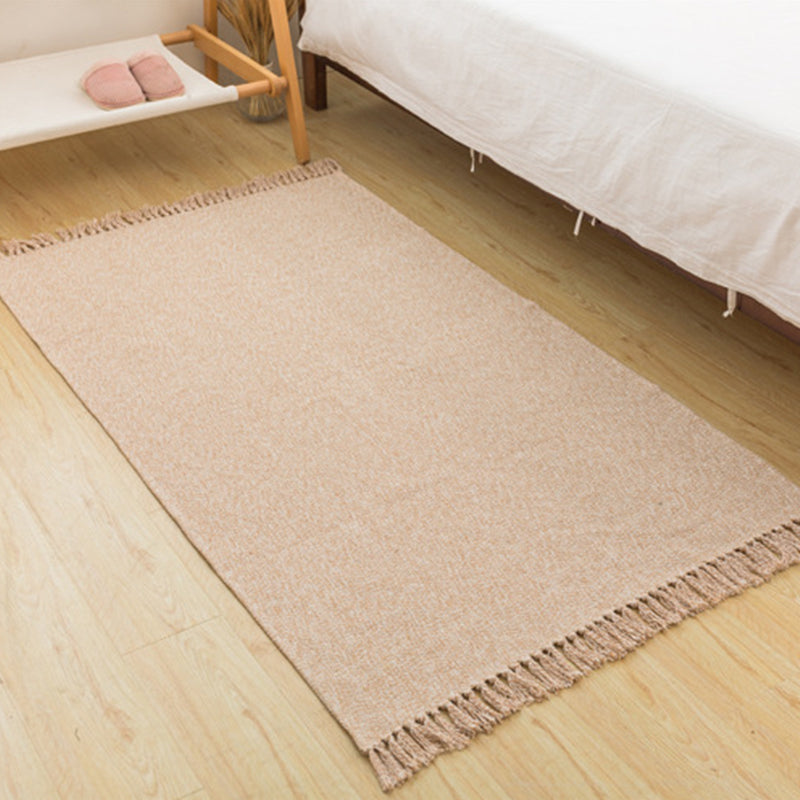 Lisslune | Land bedroom carpet multicolored solid color carpet cotton pet friendly easy to maintain indoor carpet with tassels