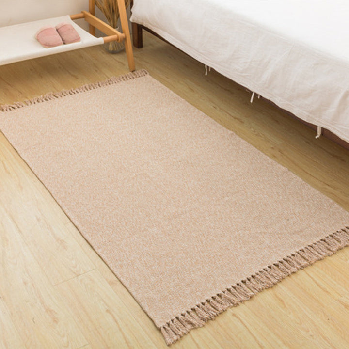 Lisslune | Land bedroom carpet multicolored solid color carpet cotton pet friendly easy to maintain indoor carpet with tassels