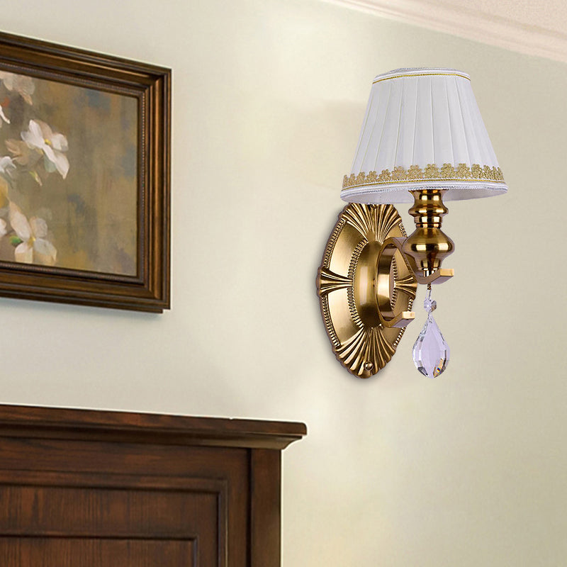 Skørter | Fabric Gold Wall Lamp Collected Empire Lampshade 1/2-Light Vintage Wall Mount Light Fixture with Clear Crystal Drop