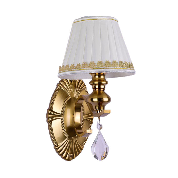 Skørter | Fabric Gold Wall Lamp Collected Empire Lampshade 1/2-Light Vintage Wall Mount Light Fixture with Clear Crystal Drop