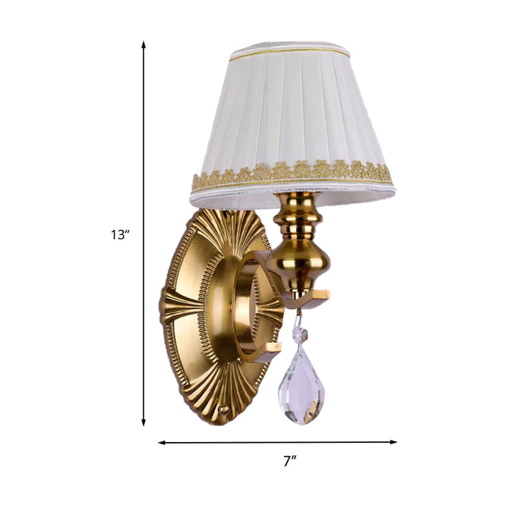 Skørter | Fabric Gold Wall Lamp Collected Empire Lampshade 1/2-Light Vintage Wall Mount Light Fixture with Clear Crystal Drop