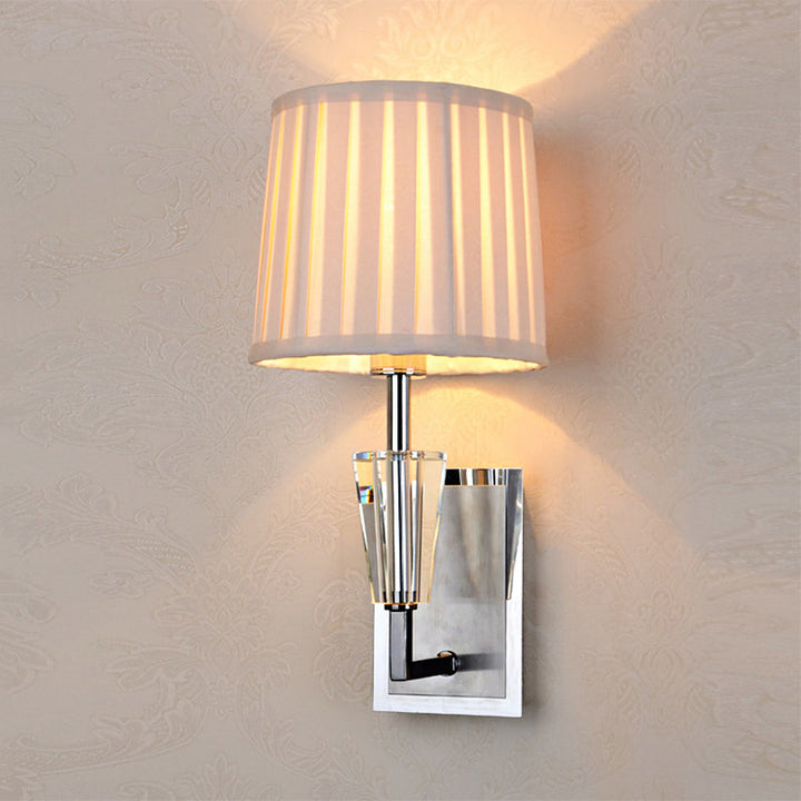 Skørter | Chrome Single Light Wall Sconces Modern Style Fabric Pleated Lampshade Wall Mounted Light Source