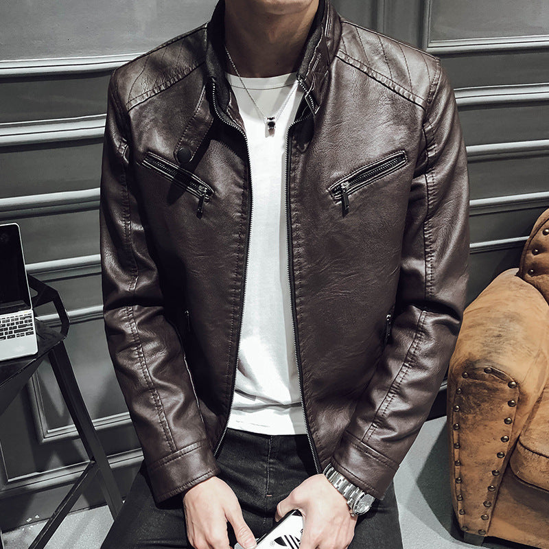 Men's Casual Synthetic Leather Jacket with Zipper Pockets Lisslune