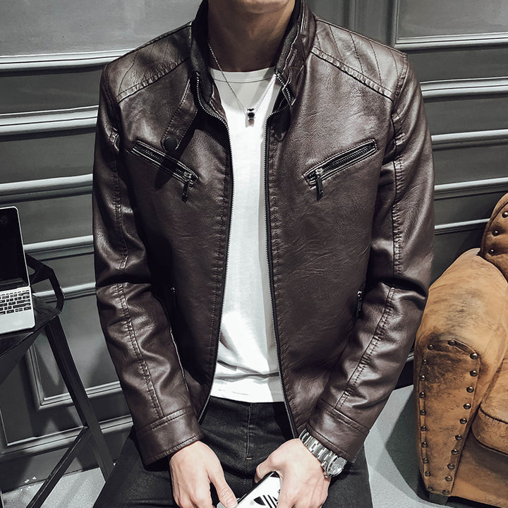 Men's Casual Synthetic Leather Jacket with Zipper Pockets Lisslune
