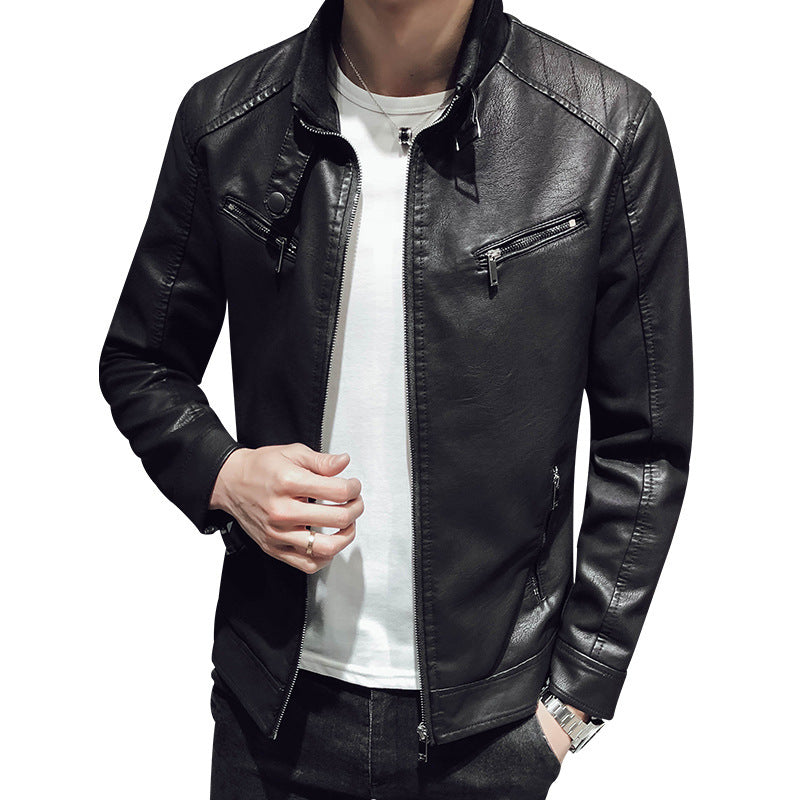 Men's Casual Synthetic Leather Jacket with Zipper Pockets Lisslune