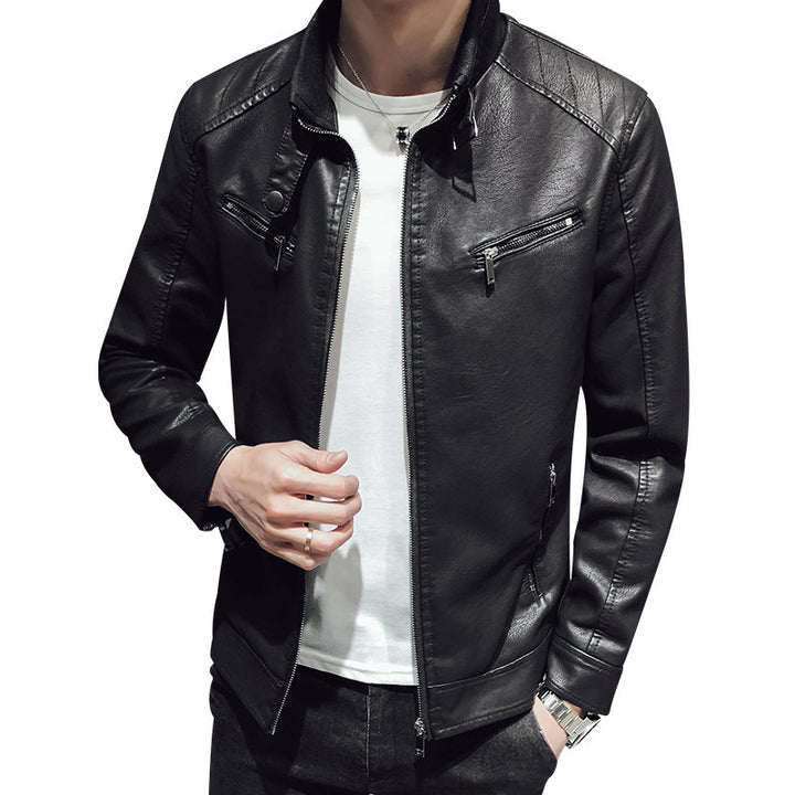 Men's Casual Synthetic Leather Jacket with Zipper Pockets Lisslune