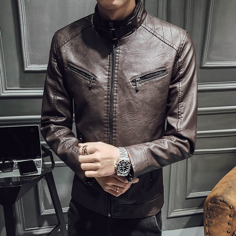 Men's Casual Synthetic Leather Jacket with Zipper Pockets Lisslune