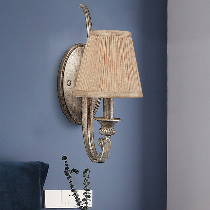 Skørter | 1-Cup Pleated Shadow Wall Lamp Traditional Tan Fabric Wall Mount Light for Living Room