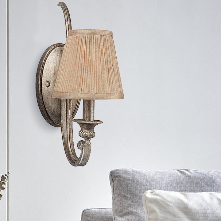 Skørter | 1-Cup Pleated Shadow Wall Lamp Traditional Tan Fabric Wall Mount Light for Living Room