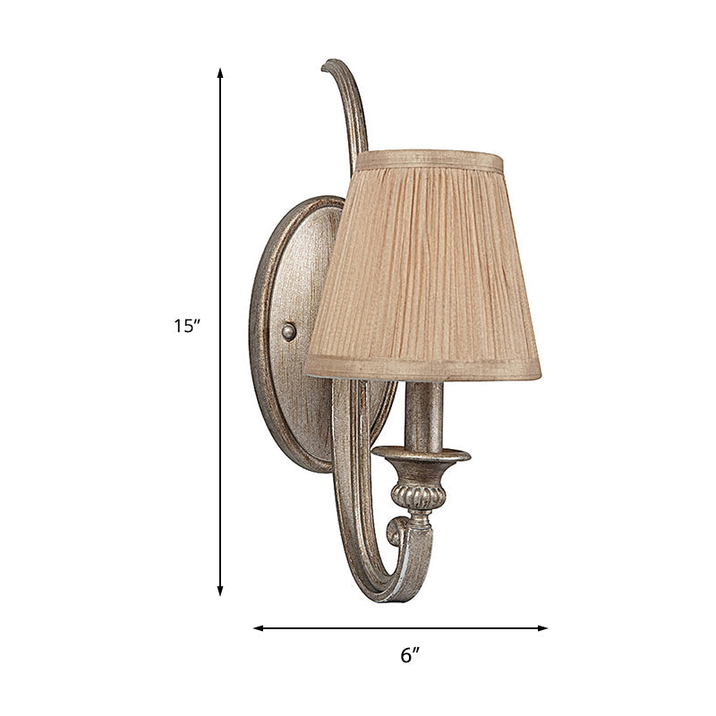 Skørter | 1-Cup Pleated Shadow Wall Lamp Traditional Tan Fabric Wall Mount Light for Living Room