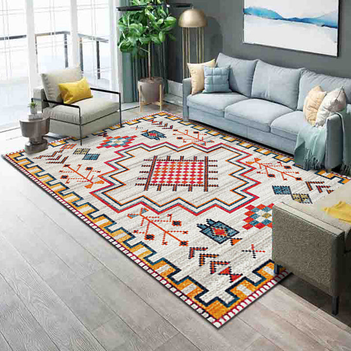 Lisslune | Western Parlor Rug Multicolored Geometric Pattern Area Rug Polypropylene Easy Care Pet Friendly Washable Indoor Rug