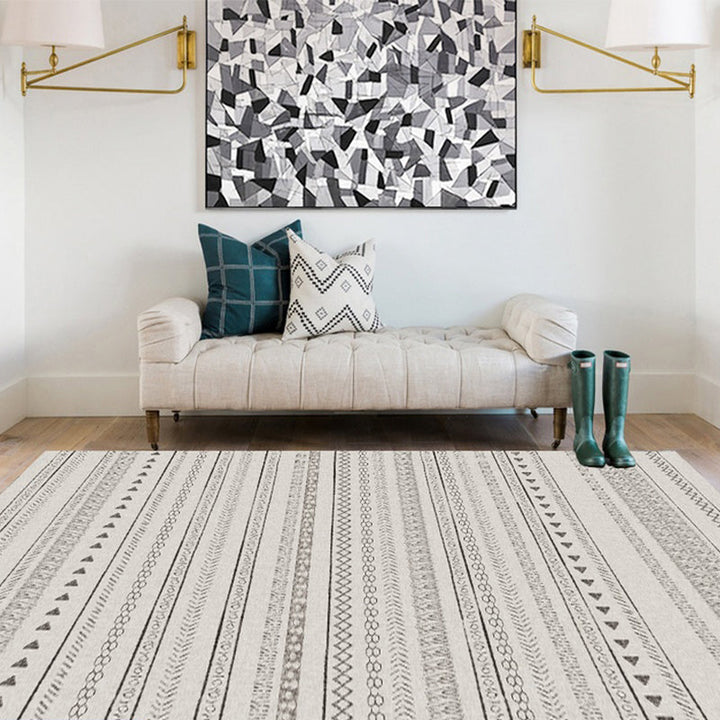 Lisslune | Bohemian Living Room Rug Multicolor Geometric Pattern Rug Polyester Non-Slip Mat Pet-Friendly Indoor Rug