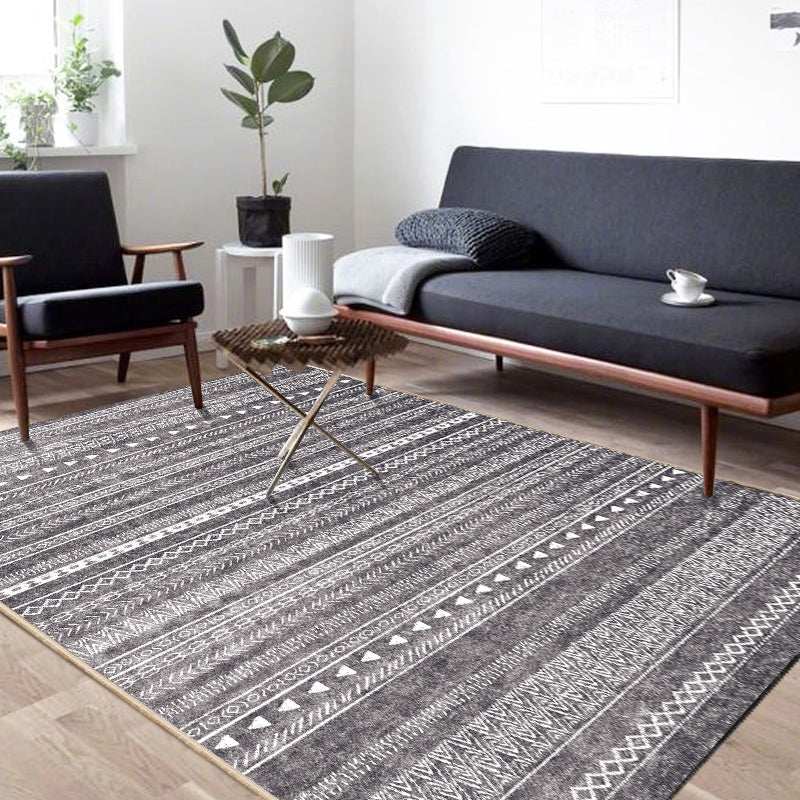 Lisslune | Bohemian Living Room Rug Multicolor Geometric Pattern Rug Polyester Non-Slip Mat Pet-Friendly Indoor Rug