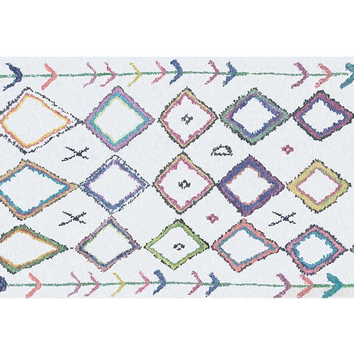 Lisslune | Bohemian Living Room Rug Multicolor Geometric Pattern Rug Polyester Non-Slip Mat Pet-Friendly Indoor Rug