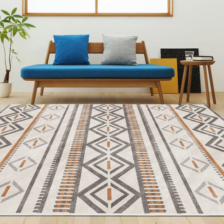 Lisslune | Bohemian Living Room Rug Multicolor Geometric Pattern Rug Polyester Non-Slip Mat Pet-Friendly Indoor Rug