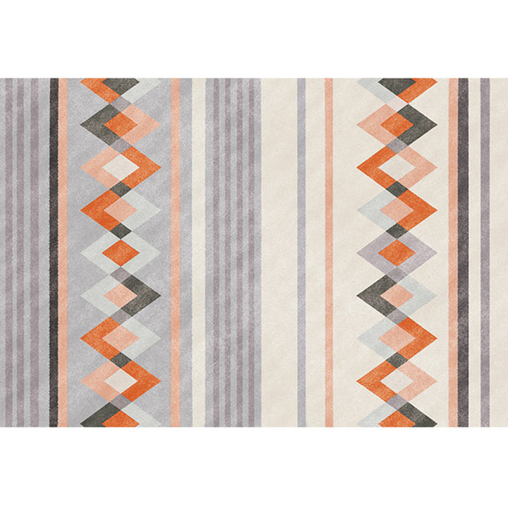 Lisslune | Bohemian Living Room Rug Multicolor Geometric Pattern Rug Polyester Non-Slip Mat Pet-Friendly Indoor Rug