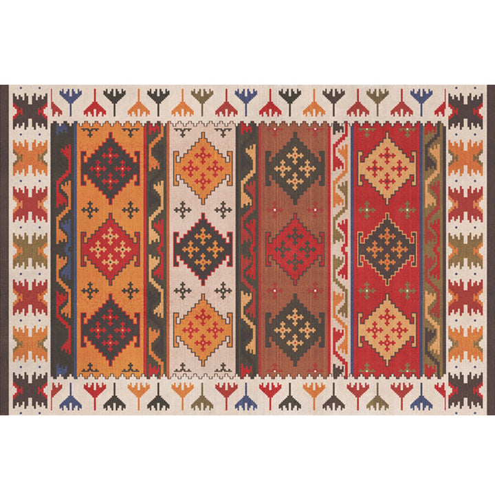 Lisslune | Red Southwest Rug Polypropylene geometric pattern area rug non-slip backing machine washable easy care indoor rug for living room