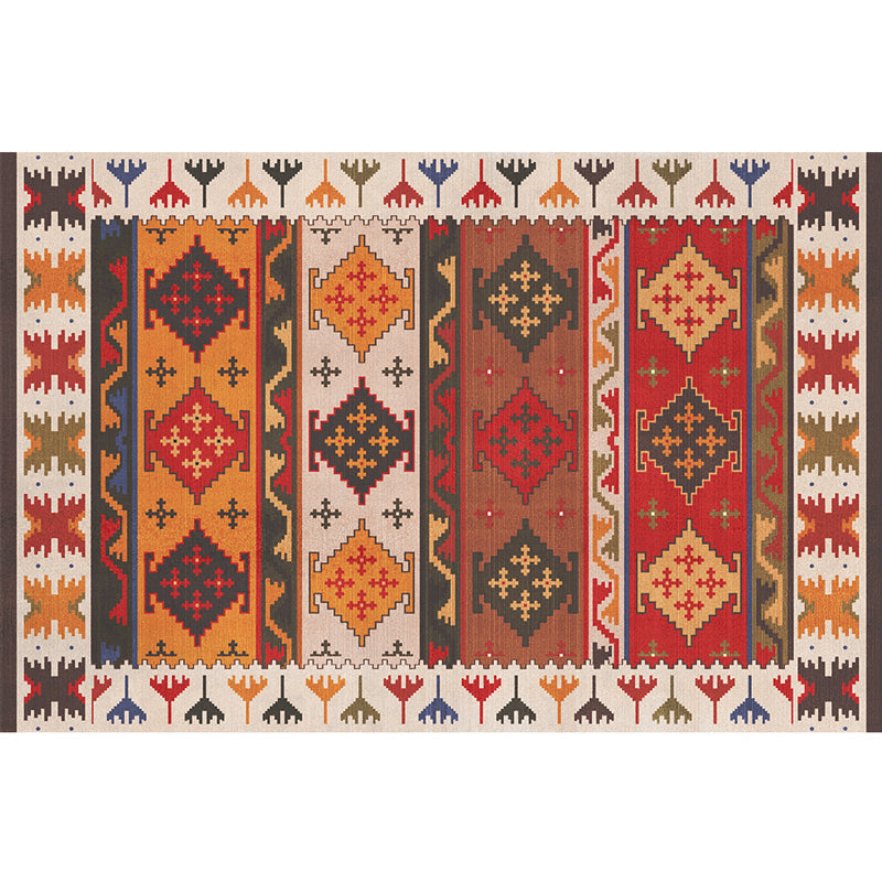 Lisslune | Red Southwest Rug Polypropylene geometric pattern area rug non-slip backing machine washable easy care indoor rug for living room