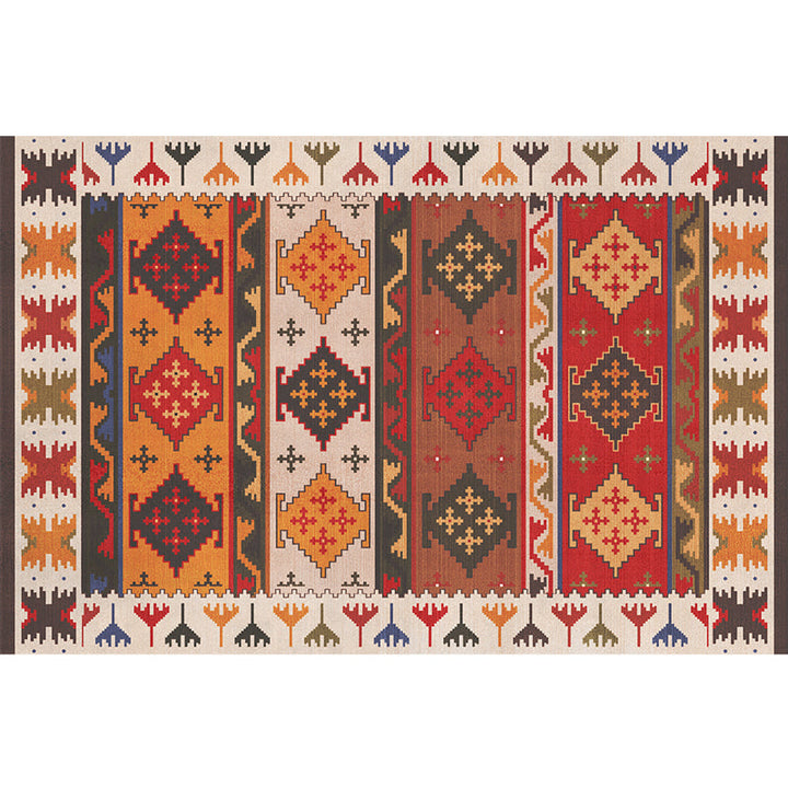 Lisslune | Red Southwest Rug Polypropylene geometric pattern area rug non-slip backing machine washable easy care indoor rug for living room
