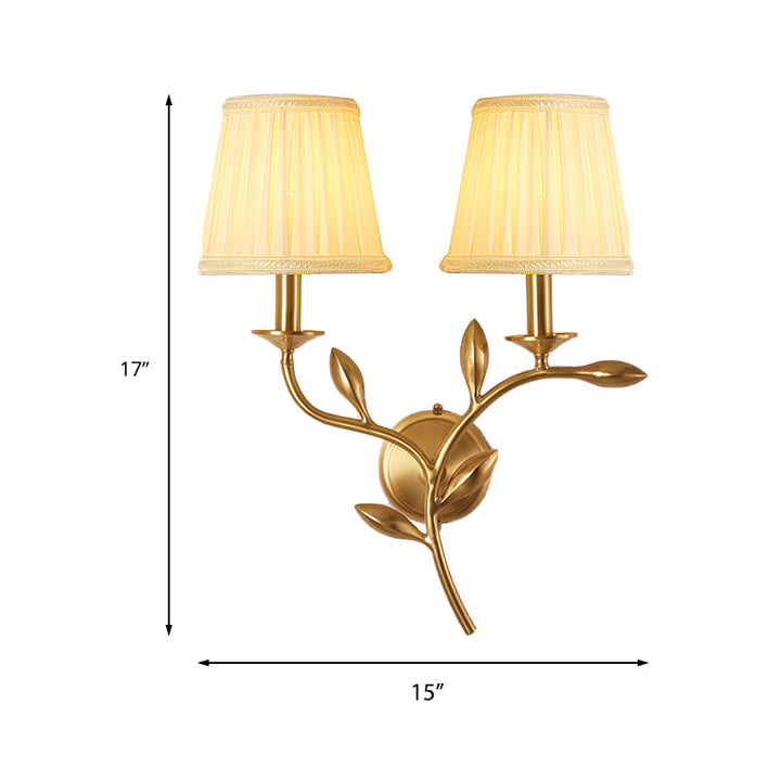 Skørter | Brass pleated shade wall lamp American rustic fabric 1/2-bulb living room wall lamp sconce