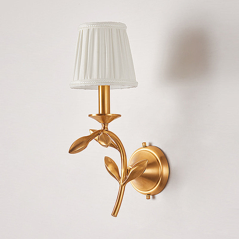 Skørter | Brass pleated shade wall lamp American rustic fabric 1/2-bulb living room wall lamp sconce