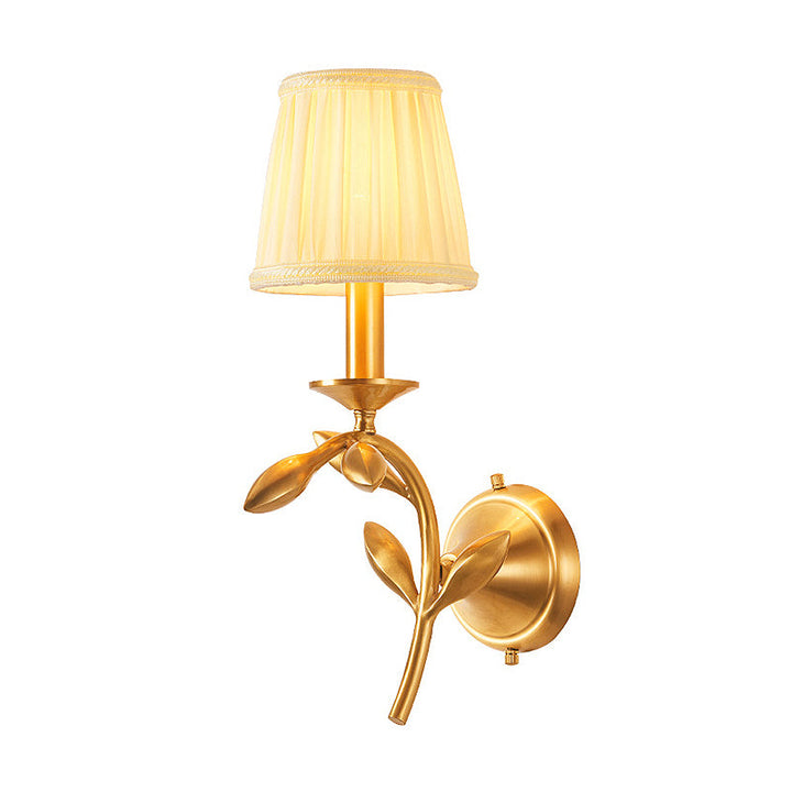 Skørter | Brass pleated shade wall lamp American rustic fabric 1/2-bulb living room wall lamp sconce