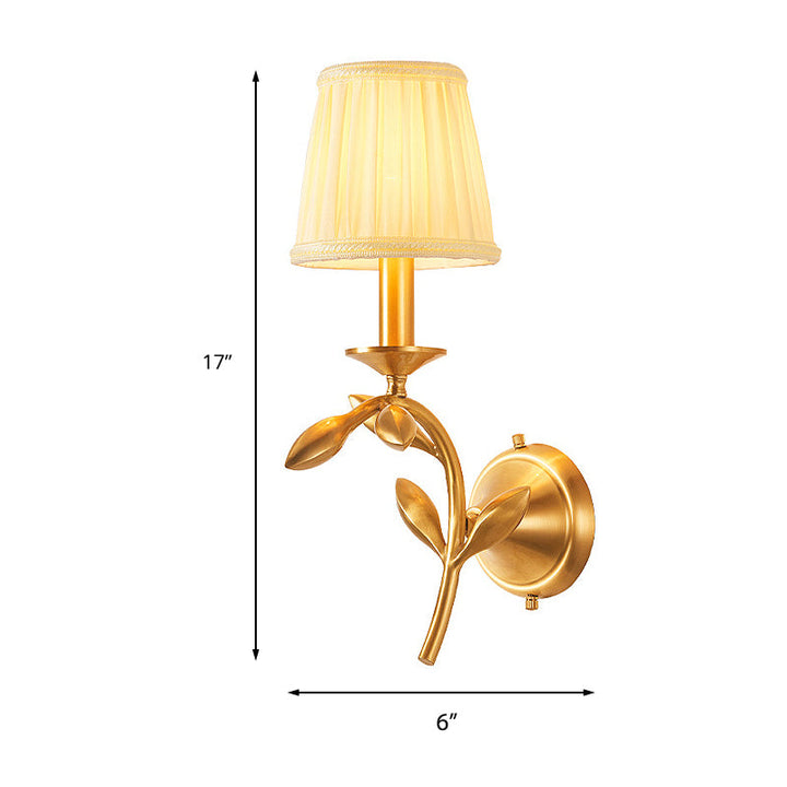 Skørter | Brass pleated shade wall lamp American rustic fabric 1/2-bulb living room wall lamp sconce