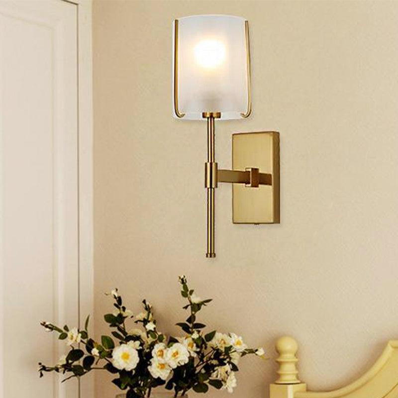 Skørter | Fabric Shade Gold Wall Lamp Cylinder Single Head Simple Wall-mounted Lighting Fixture for Living Room