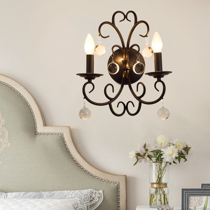 Skørter | Metal Black Wall Lamp Candelabra 2-Light Rustic Wall Lighting for Dining Room with Clear Crystal Ball