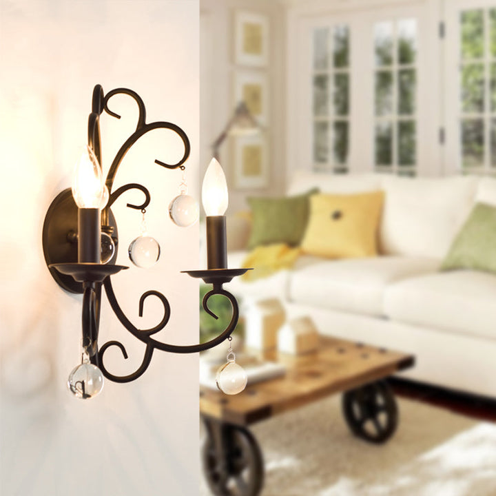 Skørter | Metal Black Wall Lamp Candelabra 2-Light Rustic Wall Lighting for Dining Room with Clear Crystal Ball