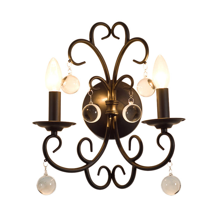 Skørter | Metal Black Wall Lamp Candelabra 2-Light Rustic Wall Lighting for Dining Room with Clear Crystal Ball