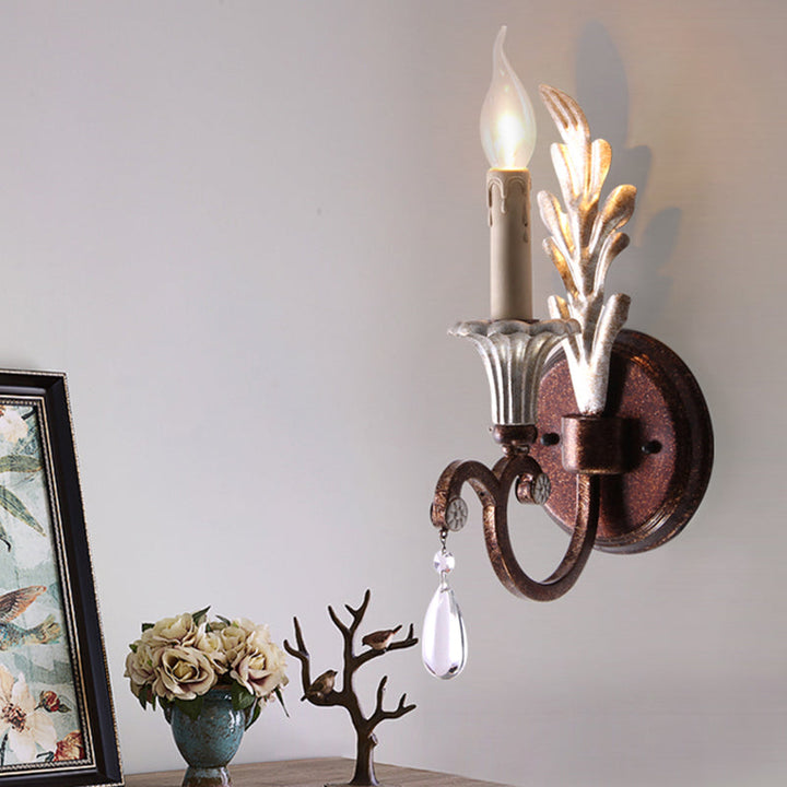 Skørter | Metal Rock Wall Lamp Exposed Bulb 1-Light Vintage Wall Lighting for Bedroom with Crystal Drop